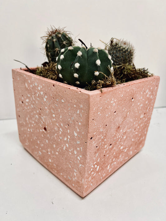 Vaso in cemento serie Guendalina terrazzo rosa