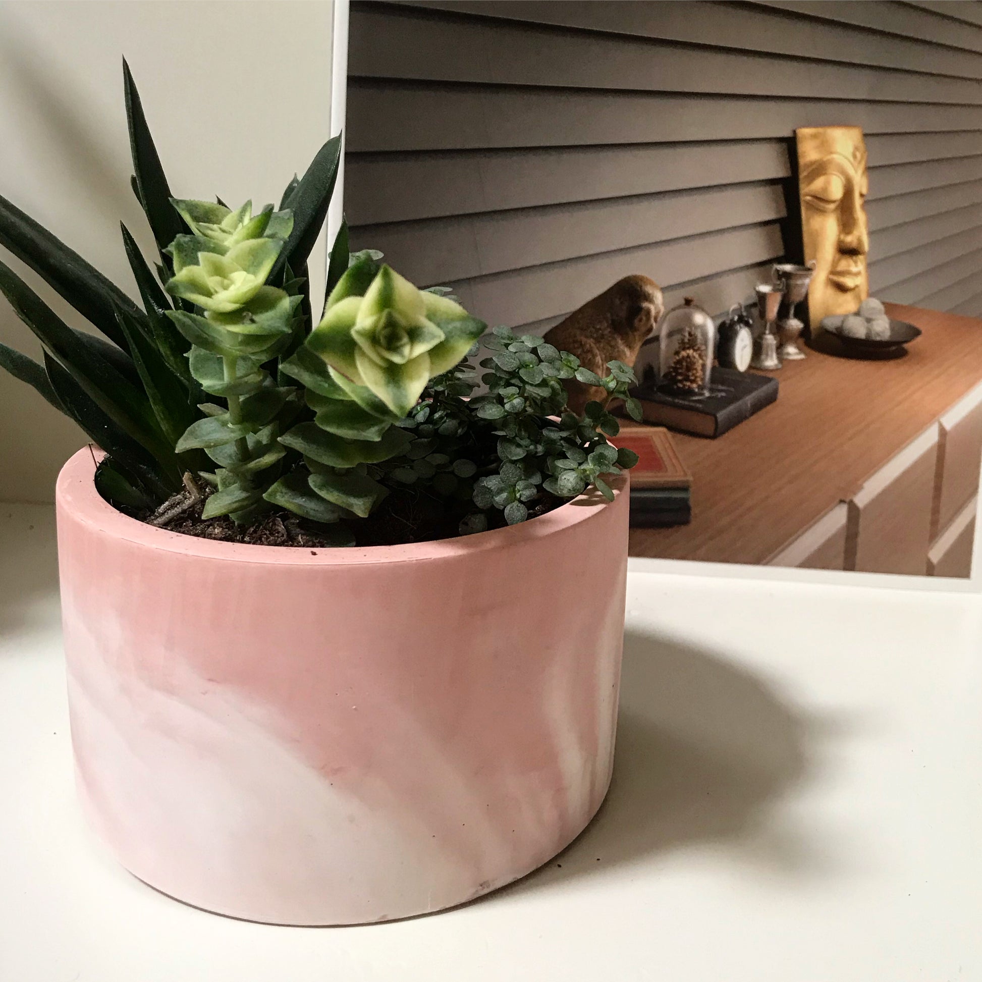 vaso in cemento Giuditta rosa e bianco