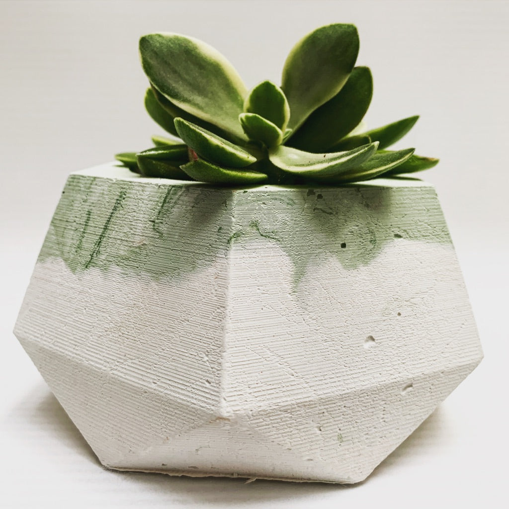 Vaso in cemento serie Erminia bianco e verde