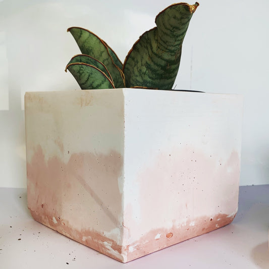 Vaso in cemento serie Guendalina bianco e rosa
