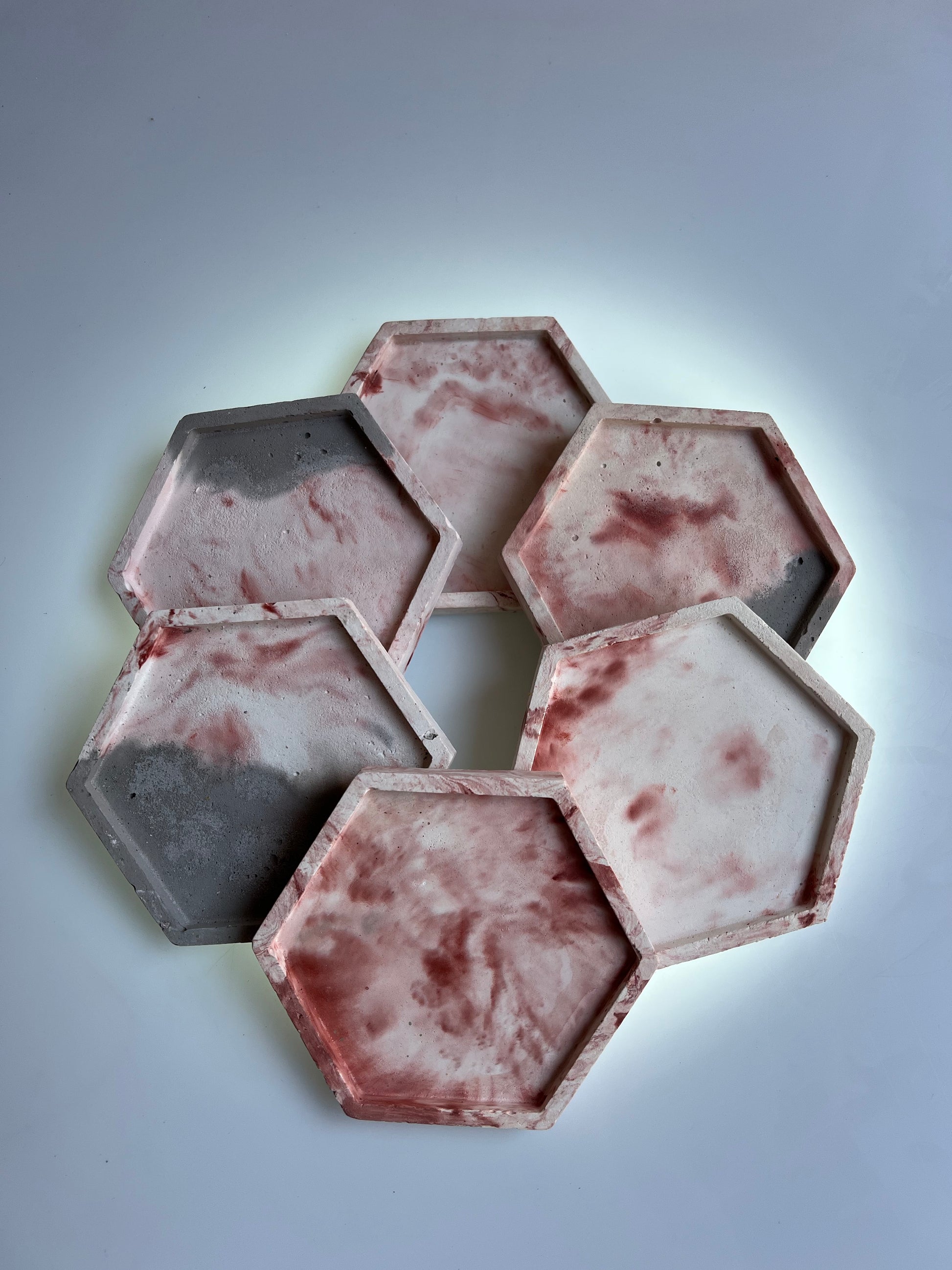 sottobicchieri in cemento marmorizzato rosa