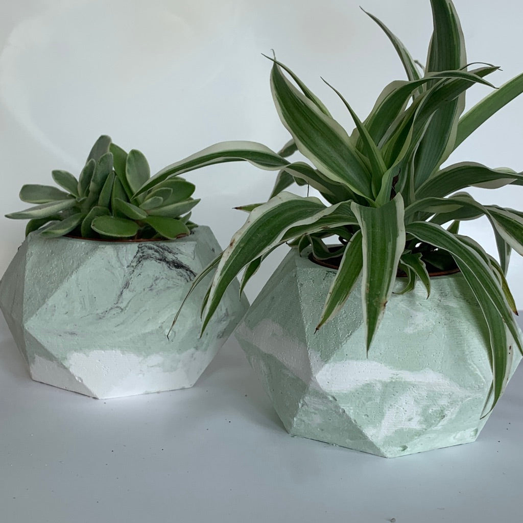 Vaso in cemento serie Isotta bianco e verde